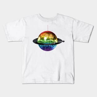 Disco Ball Retro Rainbow Record Planet Kids T-Shirt